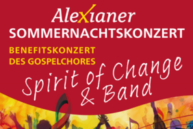 Auf rotem Untergrund wirbt ein Plakat für das Alexianer Sommernachtskonzert 2025